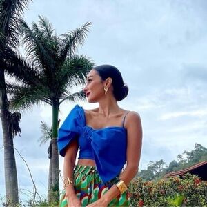 ZARA Asymmetrical Bow Top Blue NWT Size Small